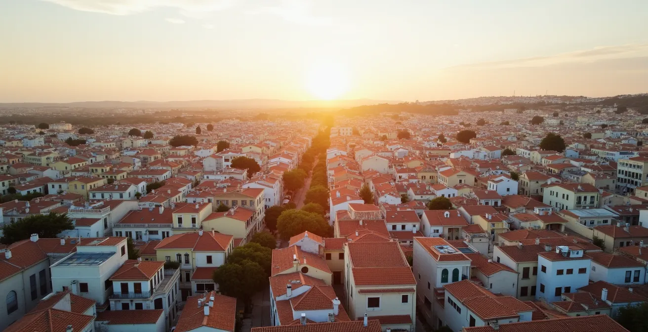 Vue aérienne des différents quartiers de Narbonne avec variations de densité