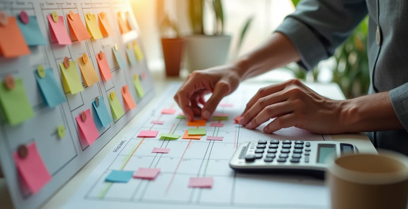 Calendrier annuel avec graphiques de prix colorés montrant l'évolution tarifaire saisonnière