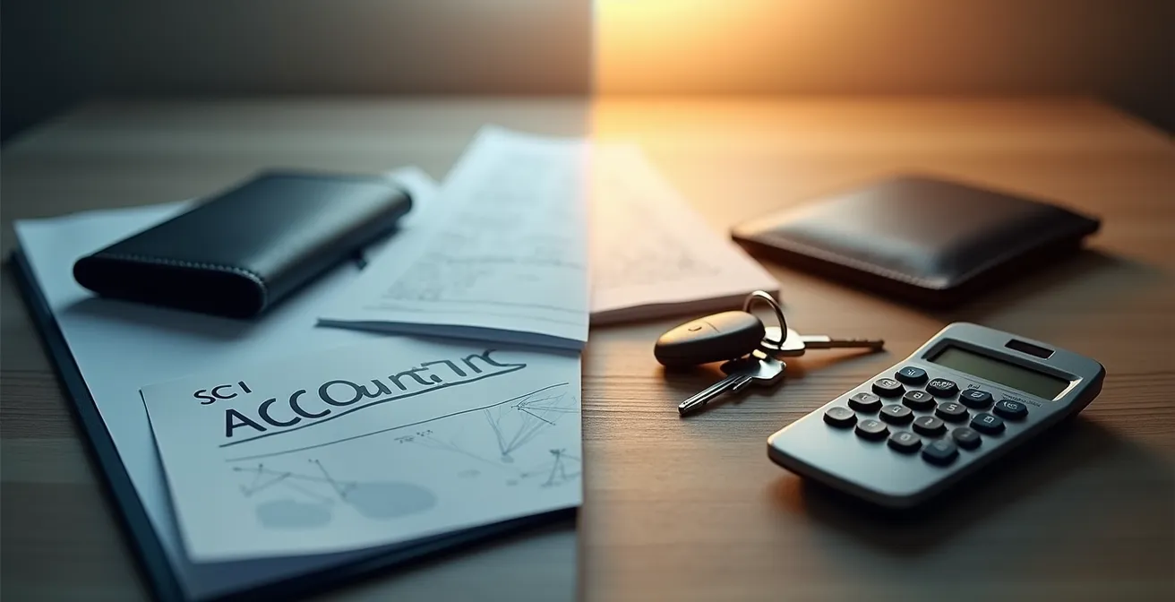 Comparaison visuelle entre un bilan comptable de SCI et les finances personnelles d'un investisseur