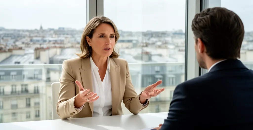 Conseillère en gestion de patrimoine expliquant les options SCPI à un client