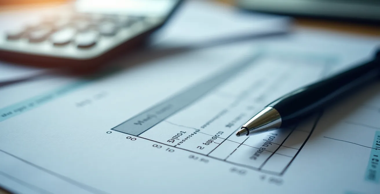 Documents financiers organisés sur un bureau avec une calculatrice, symbolisant la préparation du dossier de crédit