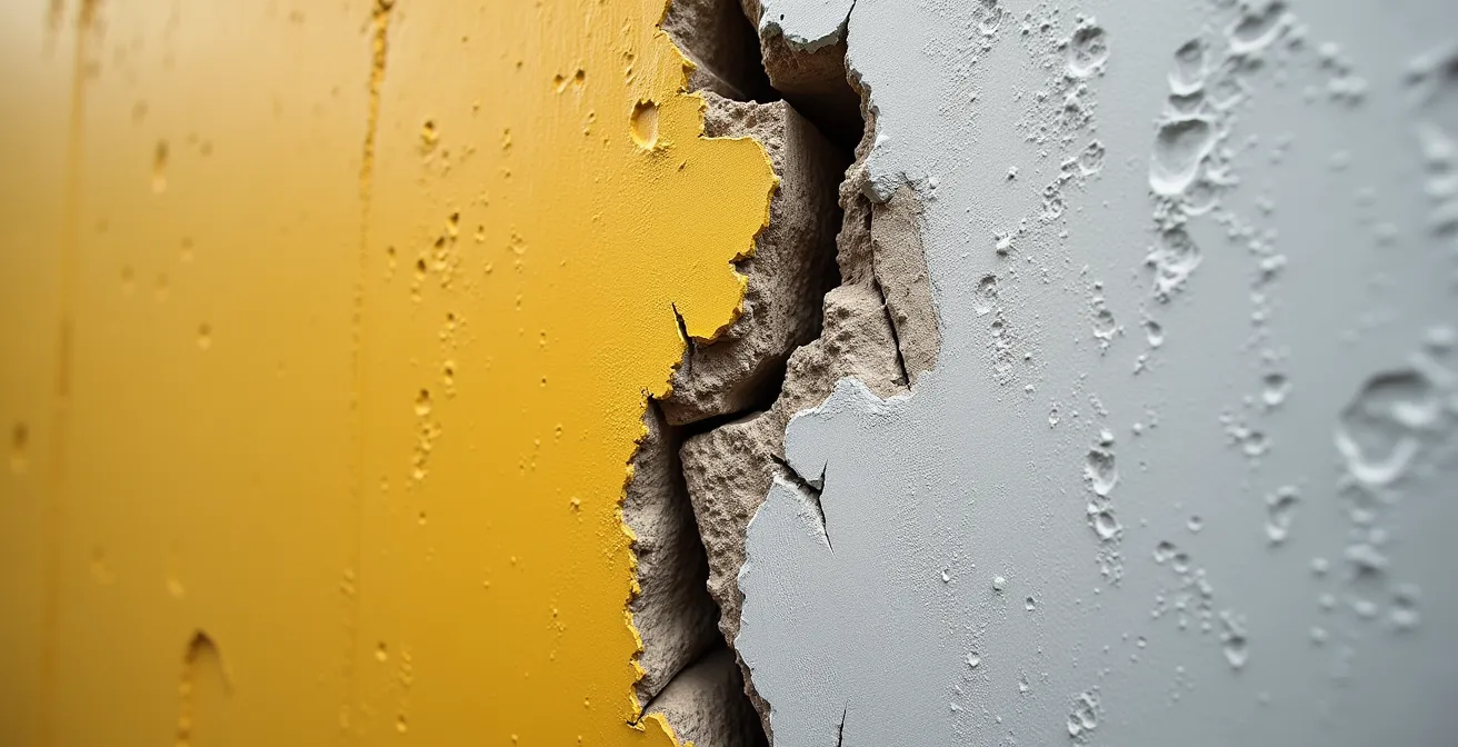 Comparaison visuelle entre une fissure esthétique superficielle et une fissure structurelle profonde sur un mur