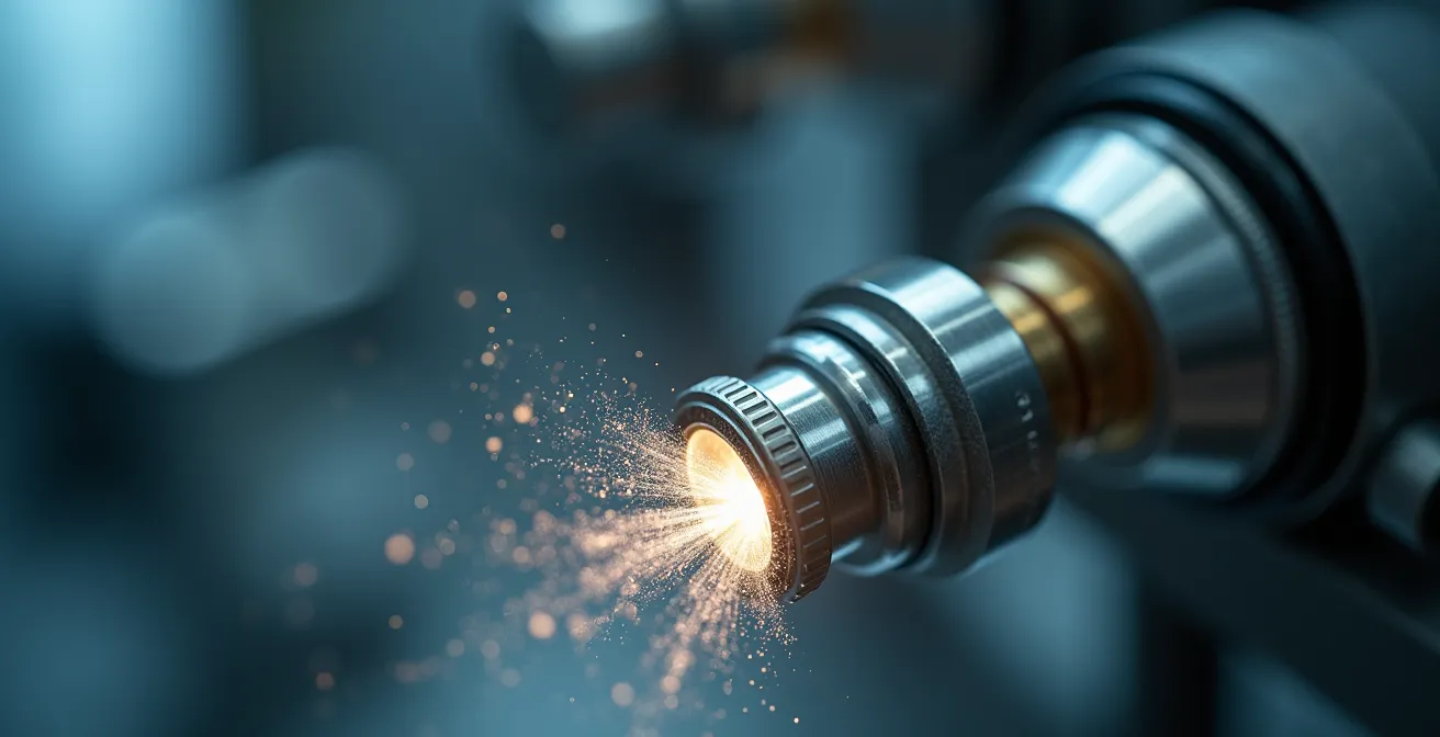 Technicien effectuant une mesure d'empoussièrement avec appareil de prélèvement d'air