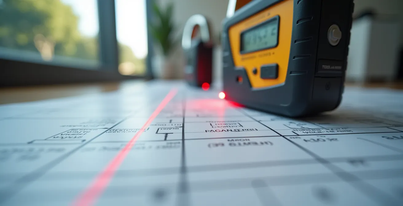 Géomètre-expert mesurant précisément la surface Carrez d'un appartement